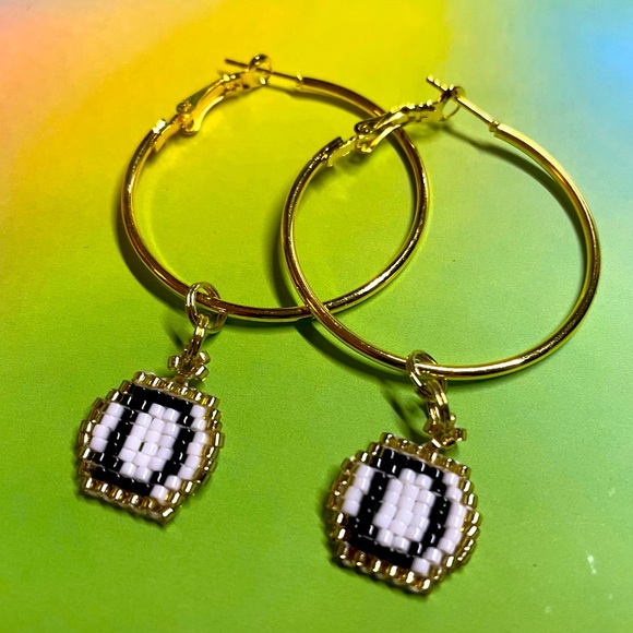 BEADED INITIAL HOOP EARRINGS- "D" - Picture 2 of 3